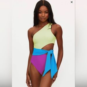 NWT Beach Riot Anthropologie Carlie Colorblock Neon One Piece Swimsuit Sz XL